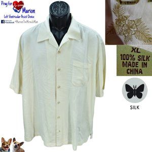 Tommy Bahama XL 100% Silk Hawaiian Bamboo Leaf Textured Short Sleeve Camp Shirt